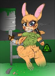 1girls 2018 3_toes acid angry anthro anthrofied anus armor bandage black_eye blood blue_eyes bottomless brown_fur buckteeth clenched_teeth clothed clothing cosplay cruelpastry cut_(disambiguation) daisy_(doom) doom doom_slayer_(doom) female fingerless_gloves frown fur furry gloves gun handgun hi_res injury lagomorph looking_at_viewer looking_back mammal nosebleed paws pistol pussy rabbit ranged_weapon rear_view shotgun sketch solo teeth thick_thighs toes traditional_media_(artwork) video_games weapon wide_hips wounded