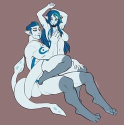 2018 anthro blue_eyes blue_hair duo faint_(artist) female hair male navel nude selfcest sex simple_background smile square_crossover straight unknown_species