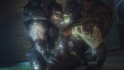 3d 3d_(artwork) alien bath bathhouse eradossfm flaccid kissing krogan male mass_effect muscular muscular_male nude penis pool_(disambiguation) scales sitting video_games yaoi