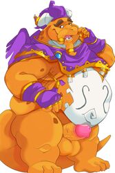 2018 anthro balls belly big_belly bluewhale127 clothed clothing dragon front_view humanoid_penis looking_at_viewer male male_only orange_scales overweight partially_clothed penis scales smile solo spyro_reignited_trilogy spyro_the_dragon unika_(spyro) video_games