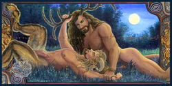 2017 2boys anklet antlers armpit_hair artist_logo artist_name artist_signature bara beard blonde_hair blue_eyes body_fur body_hair boner bracelet brown_hair cernunnos cock_ring_(decorative) curly_hair deity earring erect_nipples erection facial_hair flowers full_moon gay greek_mythology hairy_male half-human hammerofthegodsart hooves horn_grab horns humanoid humanoid_penis long_hair_male male male/male male_nipples male_only masculine mature_male mustache mythology nipple_ring nude_male pan penis penis_piercing pierced_ears pierced_nipples pierced_penis piercings pointy_ears prince_albert_piercing sandra_santara santara satyr tan_fur veiny_penis watermark wrist_grab