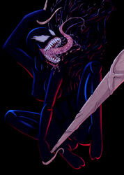 abs black_background breasts female female_only hhriieth long_tongue marvel marvel_comics nipples pussy saliva sharp_teeth she-venom spider-man_(series) symbiote tentacle tongue tongue_out venom venom_(marvel)