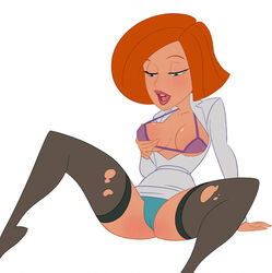 1girls ann_possible aroused blue_eyes body_blush bra breast_grab breasts cleavage cyan_eyes datguyphil disney female female_only kim_possible lipstick looking_down milf open_mouth panties red_hair self_fondle sheer short_hair sideboob solo spread_legs spreading stockings straight_hair thick_lips thighhighs thighs torn_clothes underboob underwear