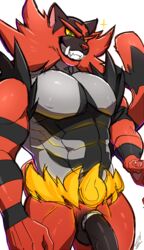 1boy abs bara cock_ring flaccid furry huge_penis ig ig1119 incineroar male male_only muscular muscular_male nintendo penis pokemon pokemon_sm testicles text veins veiny_penis watermark