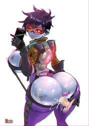 1girls alternate_version_available cleavage cum curvy erect_nipples female gigantic_breasts huge_areolae huge_ass overwatch penis puffy_nipples short_hair sunglasses thick_lips tracer voluptuous wide_hips widowmaker widowmaker_(cosplay)