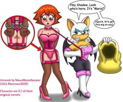 1boy 1girls androgynous anthro bimbo bimbofication blue_eyes blush bondage bound breasts bulge busty chris_thorndyke cleavage clothed clothing corset crossdressing duo female femboy femdom garter_straps girly green_eyes handcuffs high_heels hourglass_figure intersex leash malesub meanmotorscooter rouge_the_bat shackles sissification sonic_(series) sonic_x trap voluptuous wig