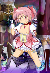 5girls accurate_art_style akemi_homura blue_hair boots bow breasts breasts_out brown_footwear bubble_skirt checkered checkered_floor choker clothing collarbone commentary_request corset double_handjob eyebrows_visible_through_hair frills futanari gloves group_sex handjob highres imminent_sex imminent_vaginal intersex jewelry knee_boots kneeling kyuubee large_breasts long_hair looking_at_viewer madoka_kaname magical_girl mahou_shoujo_madoka_magica miki_sayaka multiple_girls nipples official_style panties pantyhose pantyhose_pull partial_commentary penis pink_panties puffy_short_sleeves puffy_sleeves pussy red_choker red_eyes red_footwear red_hair revision sakura_kyouko short_hair short_sleeves short_twintails skirt skirt_lift smile solo_focus striped striped_legwear thighhighs tomoe_mami tooo twintails underwear vertical-striped_legwear vertical_stripes very_long_hair white_gloves