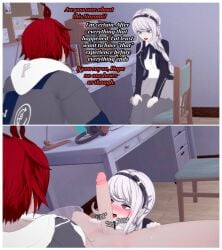 1boy 1girls 3d english_dialogue english_text kirifuji_nozomi koikatsu licking licking_penis oral oral_sex penis penis_lick pyroafternite sumino_takumi takumi_sumino the_hundred_line_-last_defense_academy- too_kyo_games