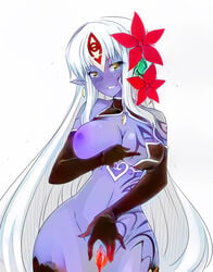 1girls alice_(mon-musu_quest!) alipheese_fateburn_xvi big_breasts breasts female female_focus female_only lamia long_hair mon-musu_quest! monster_girl monster_girl_quest naga naked nipples nude nude_female purple_skin pussy silver_hair white_hair