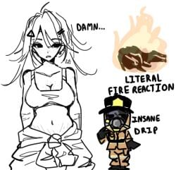 2023 artist_self-insert bigoldstinker boobs cleavage freckles ibispaint_(artwork) ibispaintx long_hair looking_away medium_breasts neutral_expression oc original original_artwork original_character piercings scars self_insert self_upload sfw sketch sports_bra stretch_marks uniform