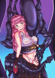 1boy1girl 1girls 2d aivy_lovencraft alien_(franchise) artegenerico_(artist) big_breasts fanart female green_eyes hispanic_virtual_youtuber inner_mouth interspecies latam_virtual_youtuber light-skinned_female light_skin long_hair monster monster_on_female navel nipples panties pink_hair pink_nipples simple_background smile steampunk tongue transparent_clothing virtual_youtuber vtuber vtuberfanart white_panties xenomorph xenomorph_tail