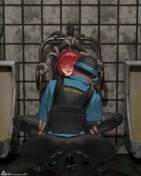 1boy 1girl absurdres bdsm black_bodysuit black_hat black_ops_(half-life) black_ops_assassin bodysuit bondage commentary_request crying crying_with_eyes_open cum full_body half-life_(series) hat highres human_toilet long_hair looking_at_viewer obsidian117 open_mouth original police police_uniform rape red_eyes red_hair rope security_guard slave tears toilet valve_(company) variant_set