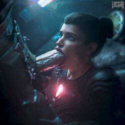 1boy 1girls 3d animated big_penis blender blowjob brunette doom doom:_the_dark_ages doom_slayer_(doom) eye_contact fellatio gif penis project_vega tagme thira_(doom)