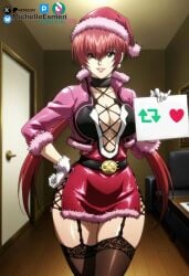 ai_generated civitai female garter_belt girl high_heels king_of_fighters kof michellesme santa_claus santa_costume santa_dress santa_hat shermie_(kof) sign stockings the_king_of_fighters video_games