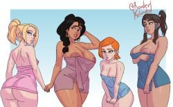 2d 4girls avatar_legends ben_10 big_ass big_breasts black_hair blonde_hair borderreloaded brown_hair busty cleavage courtney_babcock crossover curvaceous curvy curvy_figure dark-skinned_female dark_skin female female_focus female_only gwen_tennyson hourglass_figure huge_ass huge_breasts korra large_ass large_breasts light-skinned_female light_skin marvel medium_breasts orange_hair paranorman petite red_hair rio_morales_(spider-verse) shortstack spider-man_(series) tagme the_legend_of_korra thick_thighs thighs towel wet wet_body wide_hips