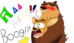 anthro bear blush boog_(open_season) cervine duo elliot_(open_season) gay gay_sex horn humor joke klr-rio male male_only mammal meme open_season sex simple_background sketch sony_corporation surprise thrust yaoi