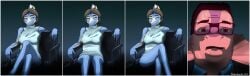 2025 absurd_res anthro artist_name barely_visible_genitalia barely_visible_vulva basic_instinct bedroom_eyes blue_body bodily_fluids bottomless bottomless_anthro bottomless_female breasts brown_hair cavemanon_studios chair clothed clothing colored crossed_legs dilophosaurid dilophosaurus dinosaur duo eyewear female fingers frill_(anatomy) front_view furniture genitals glasses green_eyes hair hi_res humanoid_genitalia humanoid_hands humanoid_vulva i_wani_hug_that_gator i_wani_hug_that_gator! long_hair male male/female medium_breasts narrowed_eyes nervous non-mammal_breasts pink_body prehistoric_species purple_body randy_payne reptile saurischian scalie sebek_fereh_ra seductive sequence shaded short_hair sitting smile sophia_payne spinosaurid spinosaurus sweat sweatdrop tan_body text theropod upskirt vulva