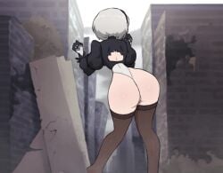 1girls animated ass black_headband black_visor blue_eyes bobcut butt gurumo headband legs leotard light-skinned_female light_skin nier nier:_automata outdoors puffy_sleeves ruined_city shaking_ass shaking_butt shaking_hips shiny_skin tagme thighhighs thighs video visor white_hair white_leotard yorha_2b
