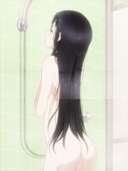 1girls absurdres accel_world ass black_hair female highres kuroyukihime long_hair nude screencap shiny_hair shower solo steam stitched tagme uncensored water wet wet_hair