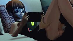 1boy 1girls 3d anal anal_insertion anal_sex atlus between_legs big_penis blush brown_hair clothing cum cum_in_ass cum_inside cum_string cunnilingus electronics eyewear feet female game_console glasses glasses_askew handheld_game_console head_down head_down_ass_up heavy_breathing hime_cut human long_hair male marcossfm marcovee4 megami_tensei multitasking nintendo_switch oral pale_skin persona persona_5 red_hair ren_amamiya sakura_futaba shin_megami_tensei short_hair source_filmmaker spread_legs tongue_out