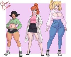 2d 3girls 5:4 abs aged_up ass athletic athletic_female big_breasts black_hair blonde_hair blossom_(powerpuff_girls) blue_eyes boob_window borderreloaded breasts bubbles_(powerpuff_girls) busty buttercup_(powerpuff_girls) cartoon_network character_profile character_sheet cleavage cleavage_cutout collage curvaceous curvy curvy_figure english_text female female_focus female_only fit fit_female glasses green_eyes green_jacket hand_on_hip hanna-barbera high_heels hourglass_figure huge_breasts jacket labcoat large_breasts long_hair medium_breasts orange_eyes orange_hair petite petite_body pigtails ponytail powerpuff_girls shoes short_black_hair short_hair shorts shortstack skirt smile sneakers standing tan-skinned_female tan_body tan_skin tanned tanned_skin text thick_thighs thighs tomboy toned toned_female twintails wide_hips