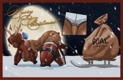 1girls ahe_gao all_fours anal anal_destruction anal_insertion anal_tugging antlers artist_logo big_breasts bitchsuit bondage buttplug christmas clenched_teeth dark-skinned_female dark_skin female female_ejaculation femsub heart hijab hijabi moon muslim muslim_female reindeer_antlers ruined_anus sack sangsangatsange sled snow solo solo_female squirting sweat sweatdrop sweating tagme twitter_link