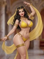 1girls abs ai_generated arabian_female arm_accessory athletic_female belly_button bikini black_hair blurry_background bracelet circlet cleavage dancer dancer_outfit dancing eyelashes eyeshadow female_only flowing_clothing grey_eyes grok hair_over_shoulder harem_jewelry harem_outfit knees large_breasts lipstick long_hair looking_at_viewer loose_hair middle_eastern midriff necklace palace pose rgomez007 seductive_look self_upload sheer_clothing sideboob smiling_at_viewer solo_female thick_eyelashes thick_lips thighs veil warm_colors wavy_hair wide_hips yellow_clothing
