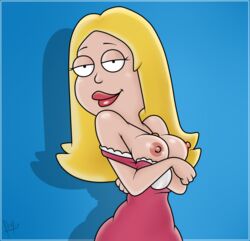 1girls 2017 accurate_art_style american_dad areolae arms arms_under_breasts artist_signature badbrains bare_breasts bare_shoulders bedroom_eyes big_breasts blonde_hair blue_background bracelet breast_focus breasts breasts_out busty cowboy_shot curvy dated dress dress_down dress_pull erect_nipples exposed exposed_breasts exposing exposure eyes female female_only francine_smith front_view gradient_background hair_down half-closed_eyes hips human light_hair lips lipstick long_hair looking_at_viewer midriff milf mouth necklace necklace_between_breasts nipples no_bra off_shoulder perky_breasts pink_dress pink_lipstick plump_lips presenting_breasts seductive seductive_smile shiny_breasts shiny_skin shoulders showing showing_off signature smile solid_color_background solo solo_focus teasing uncensored voluptuous white_bracelet wife