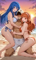 1boy 2girls affair ai_generated beach bikini blue_bikini blue_hair breasts caeda_(fire_emblem) celica_(fire_emblem) cheating cheating_wife cheating_wives coat ecstasy ecstatic enjoying female ffm_threesome fire_emblem fire_emblem:_mystery_of_the_emblem fire_emblem:_shadow_dragon_and_the_blade_of_light fire_emblem_echoes:_shadows_of_valentia fire_emblem_heroes from_side group_sex hairband happy_sex harem inminent_cheating inminent_sex kiran_(fire_emblem) kiran_(fire_emblem)_(male) long_hair male medium_breasts multiple_females multiple_girls netorare orange_bikini pants pants_pull princess princesses pussy queen queens red_hair red_tunic royalty standing straight sunset swimsuit teenage_girl teenager tunic unworn_clothes