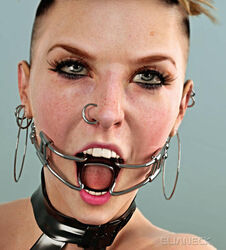 3d bondage bondage_gear dental_gag ear_piercing earrings elianeck female femsub gag nose_piercing nose_ring open_mouth open_mouth_gag