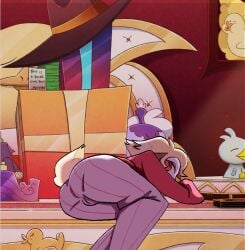 ass big_butt bulge bulge_through_clothing butt_focus drawing eyes_closed fanart femboy femboy_dilf fully_clothed hazbin_hotel improved katsna laying_down lucifer_morningstar_(hazbin_hotel) no_visible_genitalia remake tagme