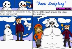 1boy 1femboy 2girls 2girls1boy amateur_artist blonde_hair cat_boy cat_ears cat_tail catboy christmas christmas_2025 colored comic december december_2025 flabbergasted large_breasts oc orange_clothing ruby_(surrealcock) shocked shocked_expression shocked_eyes snow snow_girl snowgirl snowwoman spice_(surrealcock) surrealcock tagme winter winter_clothes