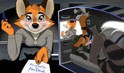 2018 after_sex anthro anthro_on_anthro ass biped black_bottomwear black_clothing blush boots breasts brown_eyes canine car cheek_tuft clitoris clothed clothing cum cum_in_pussy cum_inside darma eyelashes faceless_male female female_focus first_person_view footwear fox fur hi_res hoodie inside_car legwear looking_at_viewer male mammal metalslayer miniskirt multicolored_fur multicolored_tail orange_fur panties panties_aside penis procyonid pussy raccoon rave_raccoon rock_dog sex skirt smile stockings straight sweat tail_grab tan_fur tuft two_tone_fur underwear underwear_aside vehicle