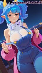 1girls 2025 ai_generated artist_name bangs blue_hair breasts bust chest electroworld eyebrows_visible_through_hair female hackerling headphones hi_res high_quality high_resolution highres night night_sky off_shoulder patreon patreon_username pink_jacket pointy_ears sky smile solo space stable_diffusion star_(sky) starry_sky twitch virtual_youtuber vtuber watermark