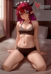 1girls 2d ai_generated ass barefeet big_ass bra breasts erophoenix feet female female_focus full_body heterochromia hololive hololive_english hololive_english_-promise- horns irys irys_(hololive) looking_at_viewer medium_breasts panties patreon_username pointy_ears red_hair short_hair solo solo_female sweat thick thick_thighs toes uncensored underwear virtual_youtuber vtuber
