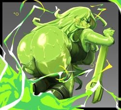 arched_back ass awaria big_ass choday curvy green_body green_eyes green_hair green_skin green_tank_top long_hair tagme thick_ass thick_thighs thighs wrench zmora