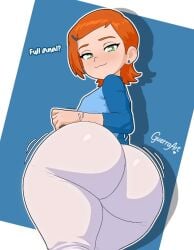 1female 1girls :3 ass ass ass_focus bedroom_eyes ben_10 big_ass bubble_butt butt_focus clothed clothed_female ear_piercing female female_focus female_only ginger ginger_hair green_eyes guerraart gwen_tennyson hair hairclip looking_at_viewer looking_back orange_hair short_hair short_stack shortstack thick thick_ass thick_thighs thighs