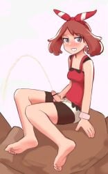arc_of_pee arc_of_piss arc_of_urine bar_censor barefoot blush bracelet clothed clothed_futa clothed_futanari clothes clothing erection foreskin futa_only futanari grey_eyes hand_on_penis human humanoid_penis icypinkflame image_set light-skinned_futanari light_skin may_(pokemon) may_(pokemon_emerald) may_(pokemon_oras) may_(pokemon_rs) multiple_images omorashi partially_retracted_foreskin pee_arc peeing penis pink_glans piss_arc pokemon pokemon_oras pokemon_rse public retracting_foreskin teeth urinating_futanari urine urine_arc watersports