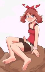 bar_censor barefoot blush clothed clothed_futa clothed_futanari clothes clothing erection foreskin futa_only futanari grey_eyes human humanoid_penis icypinkflame light-skinned_futanari light_skin may_(pokemon) may_(pokemon_emerald) may_(pokemon_oras) may_(pokemon_rs) multiple_images partially_retracted_foreskin penis pink_glans pokemon pokemon_oras pokemon_rse public unretracted_foreskin