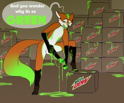 2018 anthro balls beverage big_penis black_penis bottle box canine colored_cum cum cum_everywhere cumshot dialogue dipstick_tail ejaculation english_text excessive_cum flashingfox_(character) food fox fur furry furry_only girly gloves_(marking) green_cum green_eyes green_fur green_hair green_tongue hair lactating male male_focus male_only male_solo mammal markings messy mommajo_(artist) mountain_dew multicolored_tail no_humans nude orange_fur orgasm penis penis_milking raised_leg socks_(marking) solo solo_male standing teenager text tongue uncut unusual_cum white_balls white_fur young