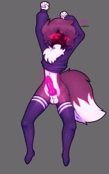 animal_genitalia animal_penis blush canine_genitalia canine_penis clothed clothing doxebin fluffy fluffy_tail footwear genitals glowing glowing_body glowing_eyes glowing_face glowing_genitalia glowing_penis hair hi_res hoodie knee_highs knee_socks legwear long_socks lying machine male male_focus male_only neck_tuft penis protogen purple_body raised_arm raised_arms raised_clothing short_hair smug smug_face socks solo stockings tail topwear tuft visor white_body