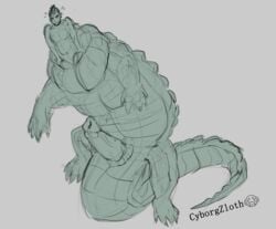 alligator croc crocodile crocodilian cyborgzloth erection forced_transformation jurassic macro male male_only monochrome penis purussaurus reptile scalie slinkydragon_(colorist) surprise_transformation taur