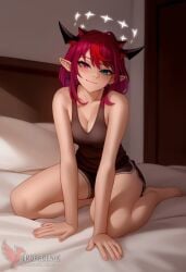 1girls 2d ai_generated ass barefeet big_ass bra breasts erophoenix feet female female_focus full_body heterochromia hololive hololive_english hololive_english_-promise- horns irys irys_(hololive) looking_at_viewer medium_breasts panties patreon_username pointy_ears red_hair short_hair solo solo_female sweat thick thick_thighs toes uncensored underwear virtual_youtuber vtuber