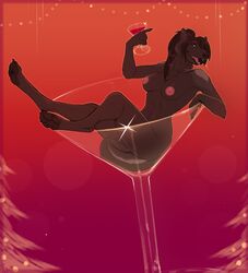 alcohol anthro areola barely_visible_genitalia beverage breasts canine female looking_at_viewer mammal nipples nude open_mouth pawpads pig_(artist) pussy reclining smile solo wide_hips wine wine_glass