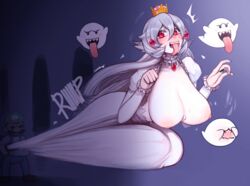 1boy 1girls areolae assisted_exposure black_nails blush blush_stickers boo_(mario) boosette breasts breasts_out brooch crown cute defeated dress earrings embarrassed erect_nipples exposed exposed_breasts exposed_nipples fangs female femsub floating frills ghost ghost_nipples hair_between_eyes huge_breasts jewelry juliet_sleeves long_dress long_hair long_sleeves long_tongue looking_back lost_clothes luigi luigi's_mansion male maledom mario_(series) nail_polish new_super_mario_bros._u_deluxe nintendo nipples no_bra pale_skin pointy_ears pointy_tongue puffy_sleeves red_eyes sharp_teeth sharp_tongue silver_hair skirt sound_effects sucaciic super_crown tears tongue tongue_out toony torn_clothes torn_dress very_long_hair waddling_head wardrobe_malfunction white_dress white_skin wide-eyed