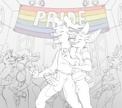 anthro antlers ass balls bat bat_ears bat_tail big_breasts bodily_fluids bottomless bottomless_anthro bottomless_male bottomwear breasts brother_(lore) canid canine canis clothed clothing deer desert_bat digital_media_(artwork) erection female flag flag_(object) frag_(furfragged) from_behind_position fur furfragged gay_to_straight genital_fluids genitals grope group handjob handjob_while_penetrating hi_res horn humanoid_genitalia humanoid_penis incest_(lore) lgbt_pride lgbt_pride_month liberty_(furfragged) male male/female male/male male_penetrated mammal membrane_(anatomy) miniskirt monochrome nipples nude nude_anthro nude_female nude_male open_mouth orientation_play party penetration penile penis pride_color_flag pride_colors rainbow_pride_colors sex shirt sibling_(lore) sino_(furfragged) six-stripe_rainbow_pride_colors skirt smile standing standing_sex tail tank_top topwear tuft turo_of_akesh wingless_bat