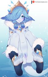 1girls 2018 anus areolae blue_skin blush breasts clothing feet female female_only flat_chest footwear league_of_legends looking_at_viewer nanoless neeko nipples pussy riot_games short_hair small_breasts snowdown_series soles solo toes true_flat_chest winter_wonder_neeko winter_wonderland_series