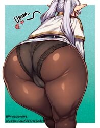 ai_assisted ai_generated big_ass digital_drawing_(artwork) elf elf_female elf_girl female focus_on_ass frieren huge_ass panties pussy sousou_no_frieren underwear viracochaart white_hair wide_hips