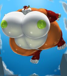 2019 4_toes 5_fingers absurd_res aircraft airship animate_inanimate anthro barefoot belly big_belly big_breasts breast_expansion breasts brown_body brown_fur brown_hair brown_nose building canid canine claws cloud daniel156161_(character) digitigrade expansion feet female fingerless_(marking) fingers flying fox fur glistening glistening_body green_body green_claws green_fur green_nipples grinex hi_res huge_breasts hyper hyper_breasts hyper_hips inflatable lara_(daniel156161) latex living_inflatable mammal mountain multicolored_body multicolored_fur multicolored_tail navel nipples nude outside pink_eyes short_hair sky smile solo tail tan_body tan_fur thick_thighs toeless_(marking) toes vehicle white_body white_fur