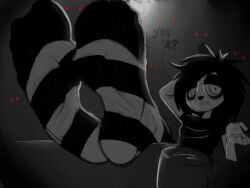 1girls black_hair clothed clothing emo emo_girl english_text feet female foot_fetish foot_focus goth goth_girl i_can't_sleep nia_(i_can't_sleep) socks soles solo solo_female sysdott text youtube youtuber